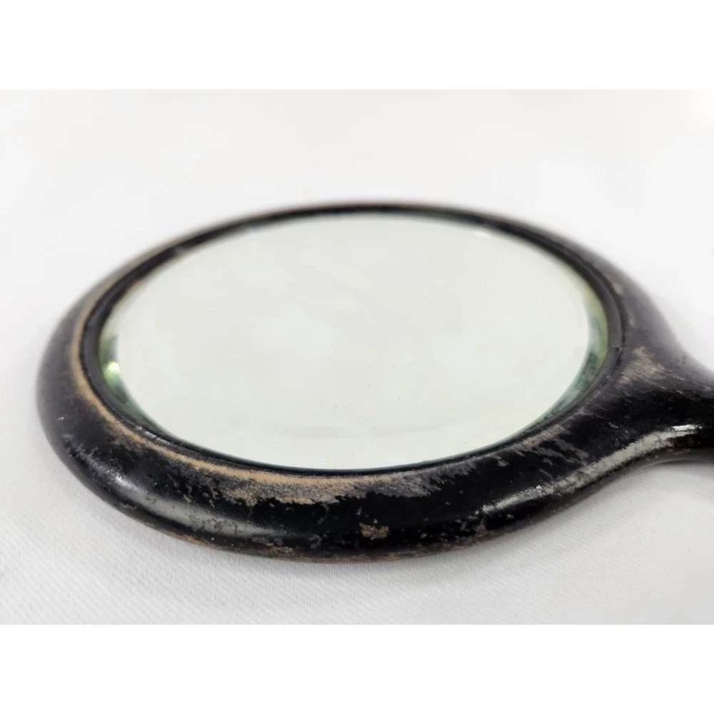 Vintage Wooden Handle Hand Mirror - Beveled Glass Aged Wood 6